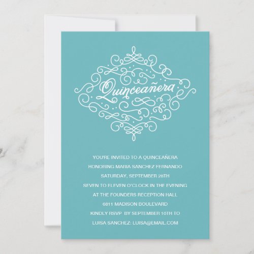 Turquoise Flourish Quinceanera Party Custom Invites