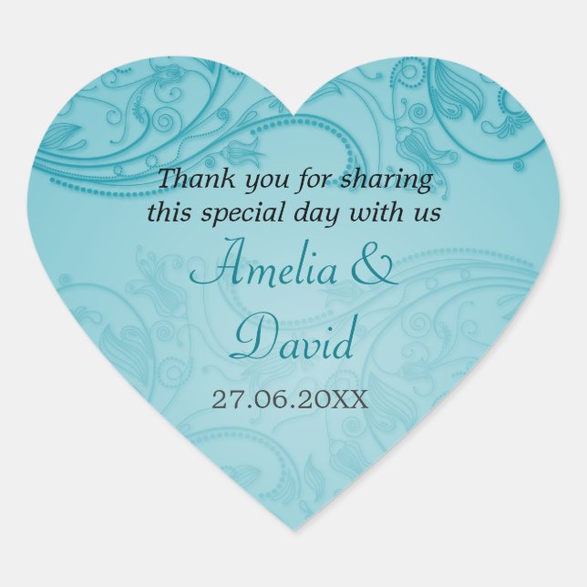 Turquoise Flourish Wedding Sticker (Front)