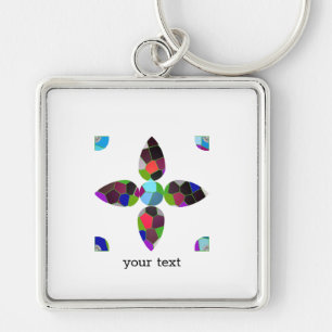 Turquoise Flower Color Art Illustration Keychain