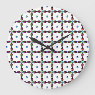 Turquoise Flower Color Art Illustration Large Clock