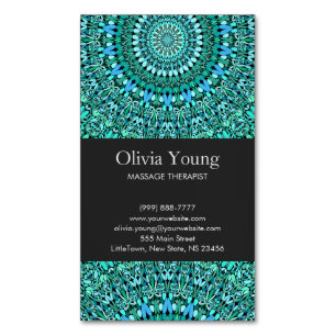 Turquoise Flower Mandala Business Card Magnet