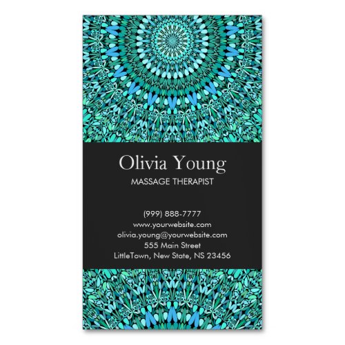 Turquoise Flower Mandala Business Card Magnet