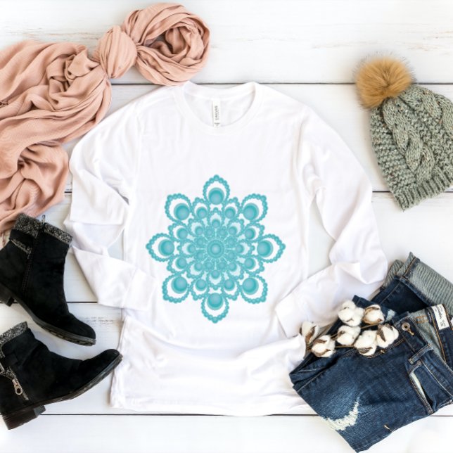 Turquoise Flower Mandala Long Sleeve T-Shirt (Creator Uploaded)