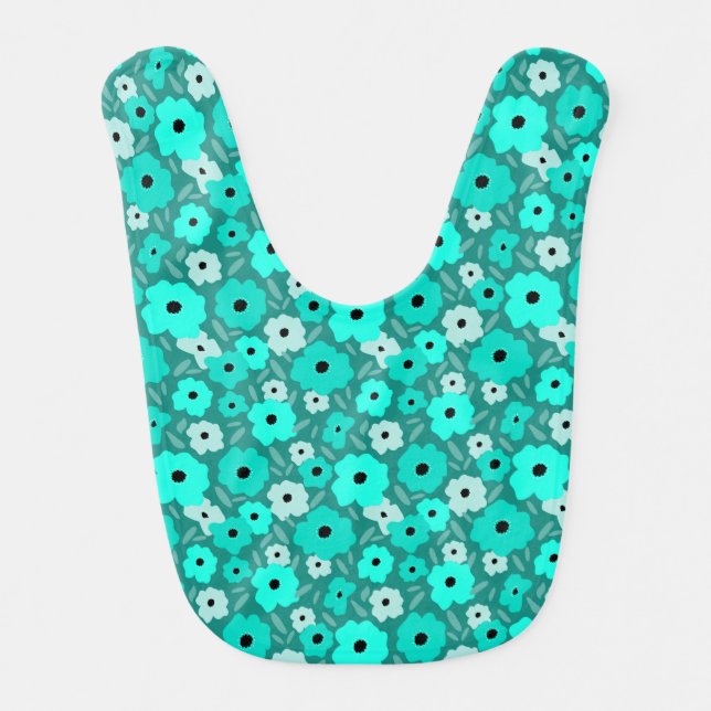 Turquoise flower pattern baby bib (Front)