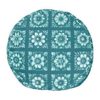 Turquoise Flower Pattern Pouf