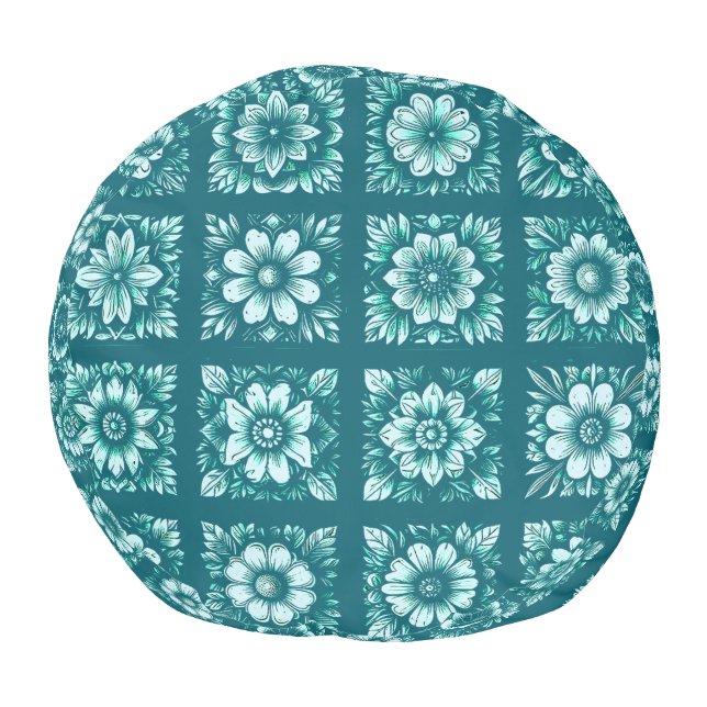 Turquoise Flower Pattern Pouf (Bottom)