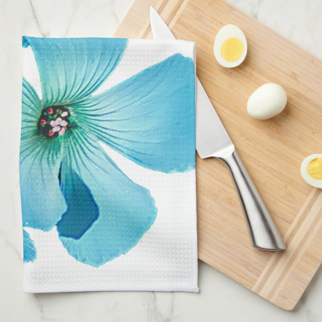 TURQUOISE FLOWER POWER KITCHEN TOWEL (Quarter Fold)
