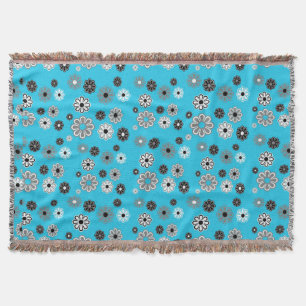 Turquoise flower power large daisies with black throw blanket