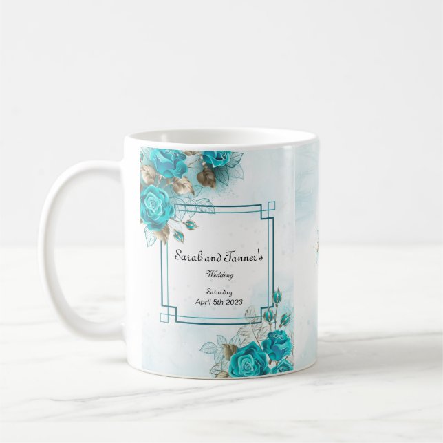 Turquoise Flower Wedding Mug (Left)