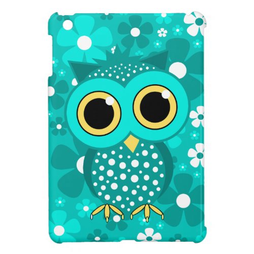 personalized ipad mini case for kids - turquoise flowers and owl 