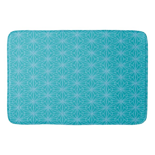Turquoise Flowers Bath Mat (Front)
