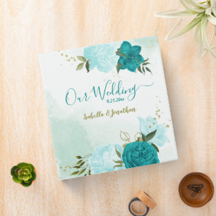 turquoise flowers green leaves photo album 3 ring binder