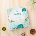 turquoise flowers green leaves photo album 3 ring binder<br><div class="desc">Beautiful wedding photo album featuring turquoise and light blue flowers and green leaves
 The gold glitter details are simulated.
FOR MORE MATCHING PRODUCTS click on the collection above or contact me</div>