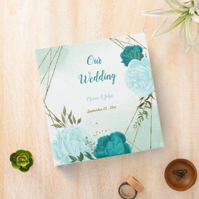 turquoise flowers green leaves photo album 3 ring binder (In Situ)
