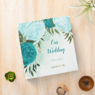 turquoise flowers green leaves photo album 3 ring binder