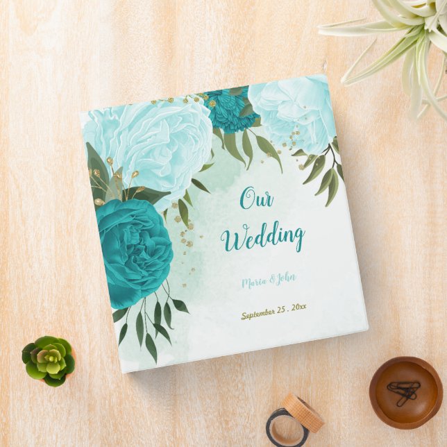 turquoise flowers green leaves photo album 3 ring binder (In Situ)