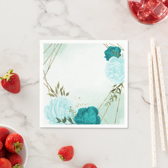 turquoise flowers green leaves wedding napkins (Insitu)