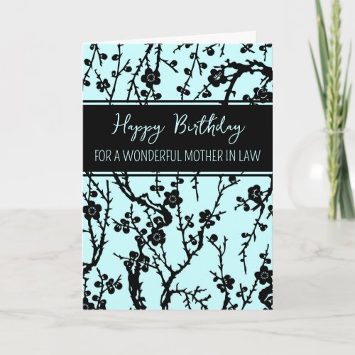 Turquoise Flowers Mother in Law Birthday Card