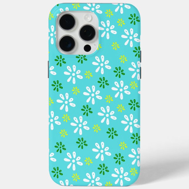 Turquoise Flowers Pattern 15 Pro Max Case (Back)