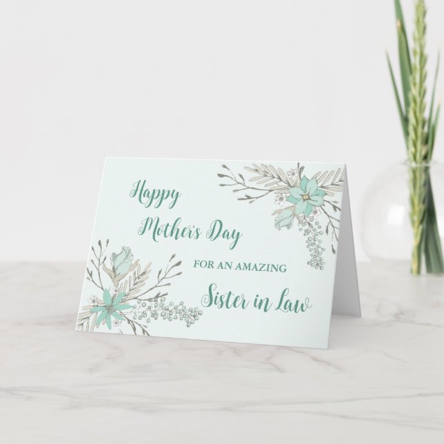 Turquoise Flowers Sister in Law Happy Mother's Day Card (Front)