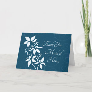 Turquoise Flowers Thank You Maid of Honor Card