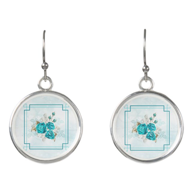 Turquoise Flowers Wedding Earrings  (Front)