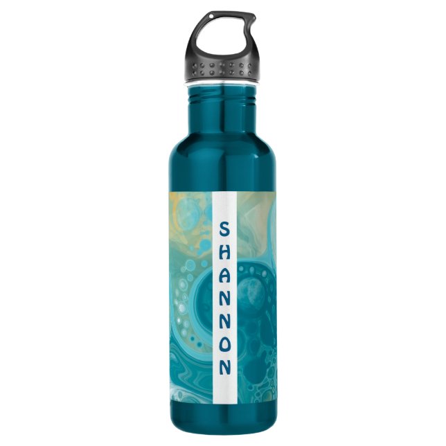 Turquoise Fluid Art Marble Personalized   Stainless Steel Water Bottle (Front)