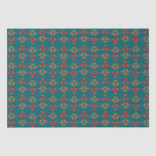 Turquoise Folk Art Floral Print Cozy Rustic Autumn Tissue Paper