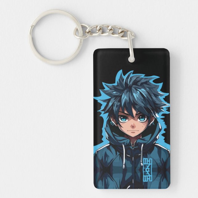 Turquoise Force: Anime-Style Manga Boy Keychain (Front)