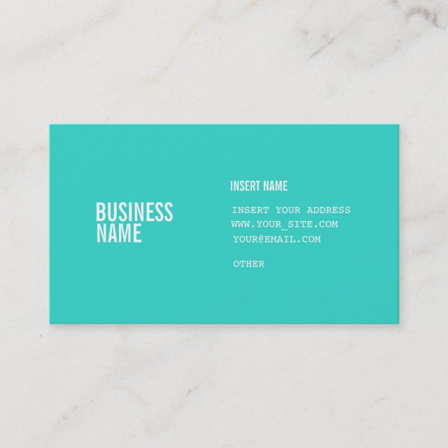 Turquoise Format With Columns Condensed Fonts Business Card (Front)