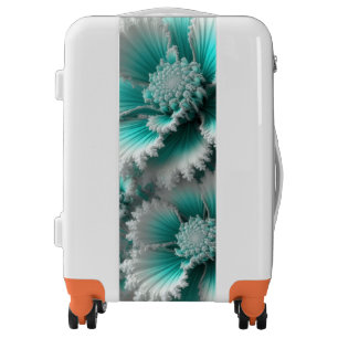 Turquoise Fractal Flower Art Travel Luggage