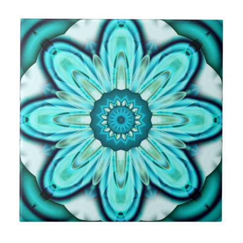 Turquoise Fractal Flower Bathroom Tile