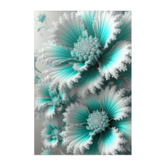 Turquoise Fractal Flowers – Delicate Crystal-Like Acrylic Print