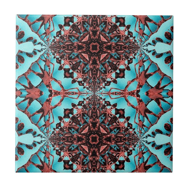 Turquoise Fractal Star Blast Ceramic Tile (Front)