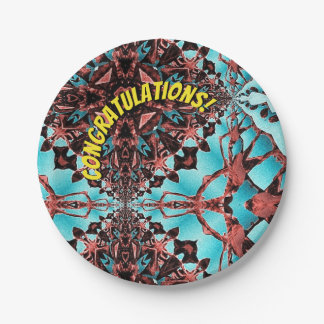 Turquoise Fractal Star Blast Congratulations Paper Plates
