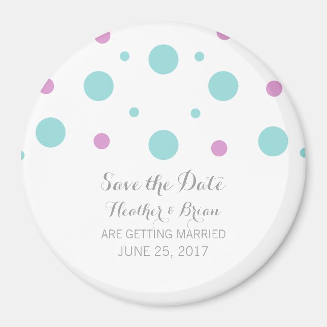 Turquoise Fuchsia Confetti Save the Date Magnet (Front)