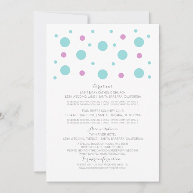 Turquoise Fuchsia Confetti Wedding Info Card (Front)