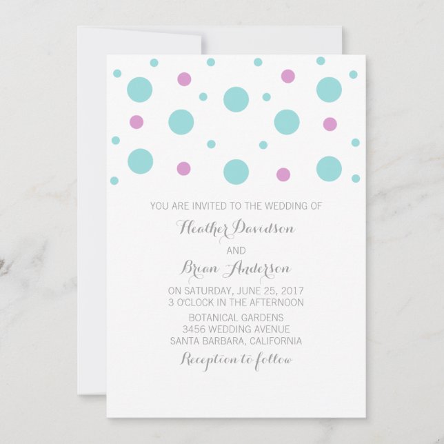 Turquoise Fuchsia Confetti Wedding Invite (Front)