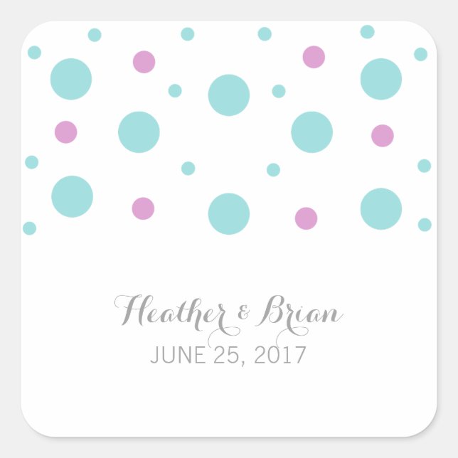 Turquoise Fuchsia Confetti Wedding Stickers (Front)