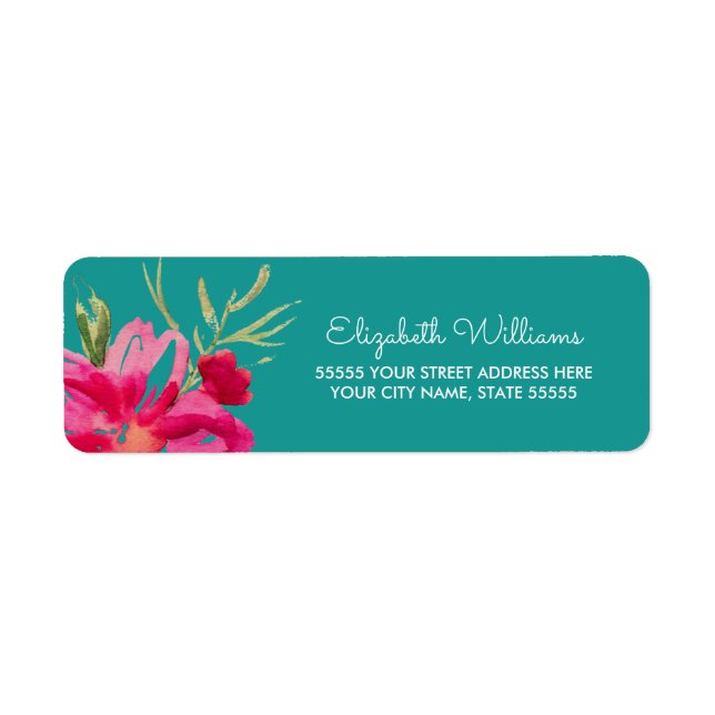 Turquoise Fuchsia Floral Return Address Labels (Front)