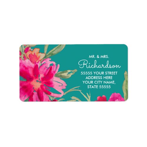 Turquoise Fuchsia Floral Return Address Labels
