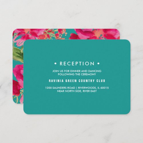 Turquoise Fuchsia Floral Wedding Reception Cards