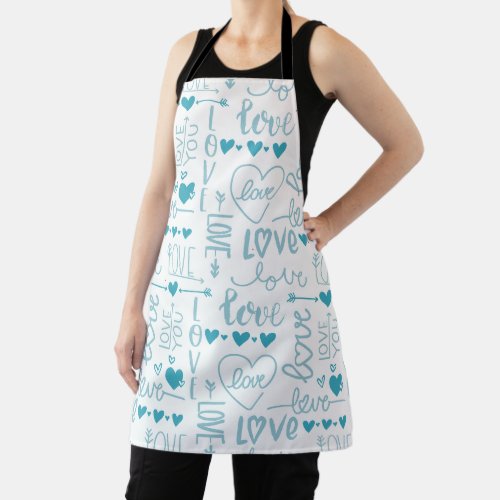 Turquoise Fun and Modern Love and Hearts Apron