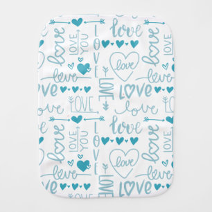 Turquoise Fun and Modern Love and Hearts Baby Burp Cloth