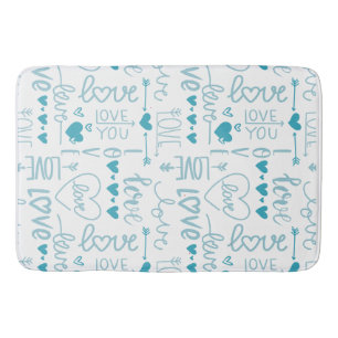 Turquoise Fun and Modern Love and Hearts Bath Mat