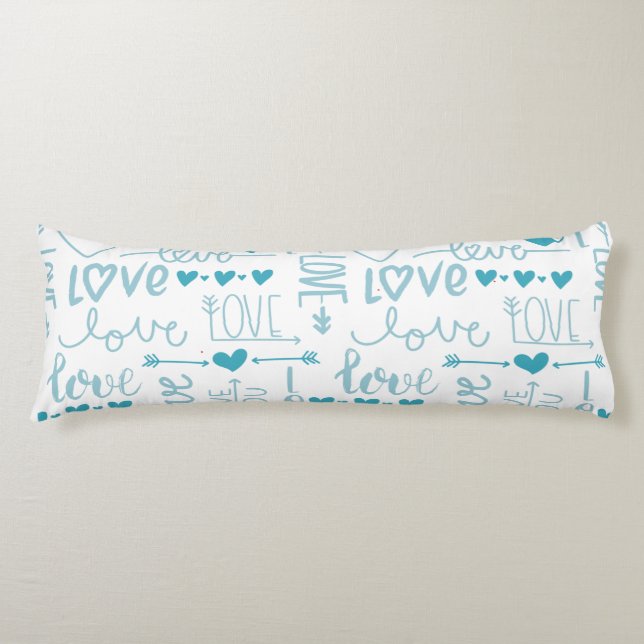 Turquoise Fun and Modern Love and Hearts Body Pillow (Front)