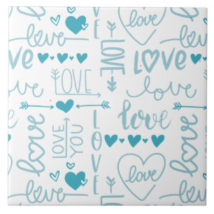 Turquoise Fun and Modern Love and Hearts Ceramic Tile