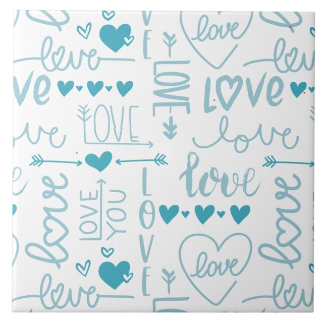 Turquoise Fun and Modern Love and Hearts Ceramic Tile (Front)