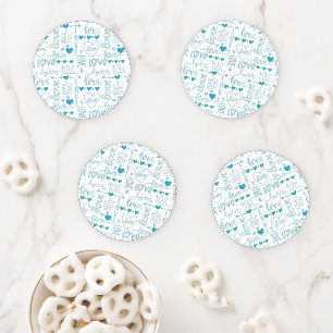Turquoise Fun and Modern Love and Hearts Coaster Set