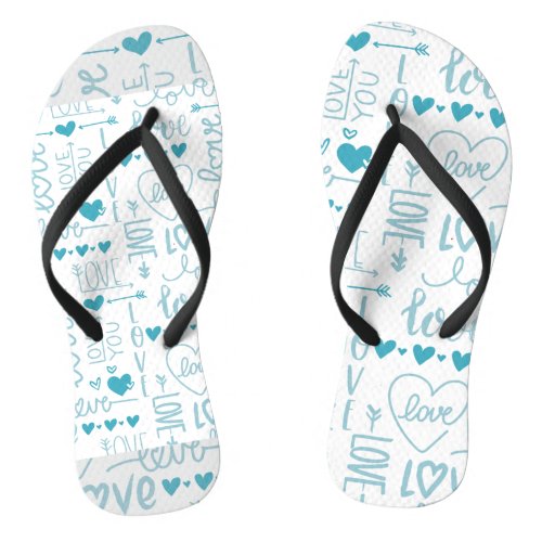Turquoise Fun and Modern Love and Hearts Flip Flops